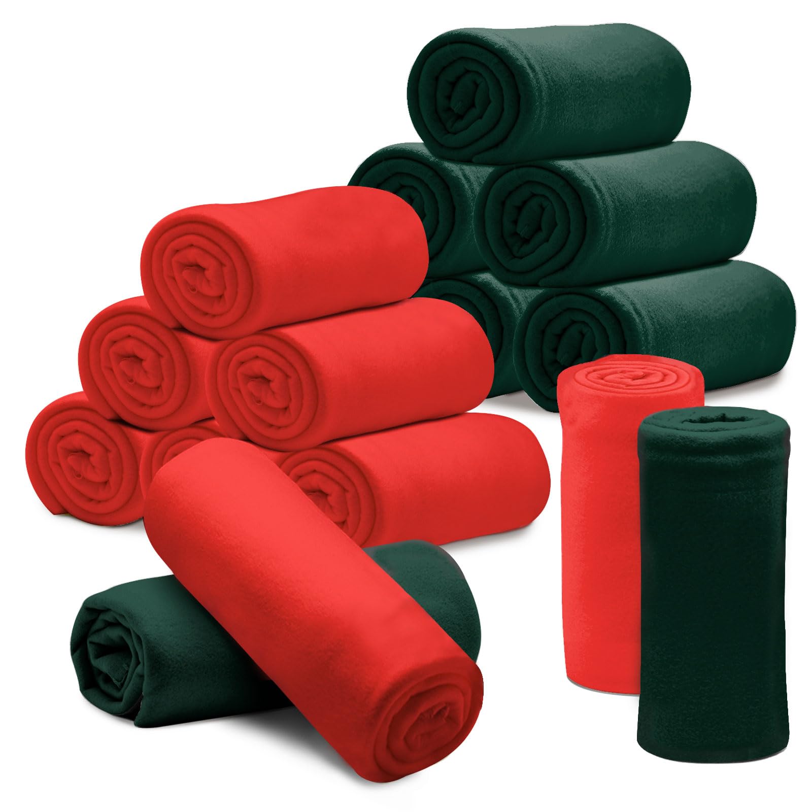 Photo 1 of 12PCS Fleece Throw Blankets Bulk 60 x 50 in Soft Blankets Fabric Warm Lightweight Wool Blanket Cozy Coverlet for Beds Sofas Home for All Seasons (Red + Green)
