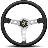 MOMO Motorsport Prototipo Steering Wheel Black Leather Grip, Brushed Aluminum Spoke White Stitching 320mm