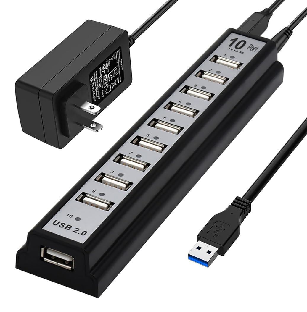 Photo 1 of USB Hub 10-Ports, USB Hub Extender Network Splitter Adapter Fast Charging/Data Transfer with Powered, for MacBook, PC, Laptop, Mice, Keyboards
