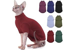 SUNFURA Turtleneck Sweater for Cat, Sphynx Hairless Cats Shirt Sweaters with Sleeves, Warm and Soft Kitten Pullover Fleece Winter Pajamas Jumpsuit for Puppy, Burgundy S
