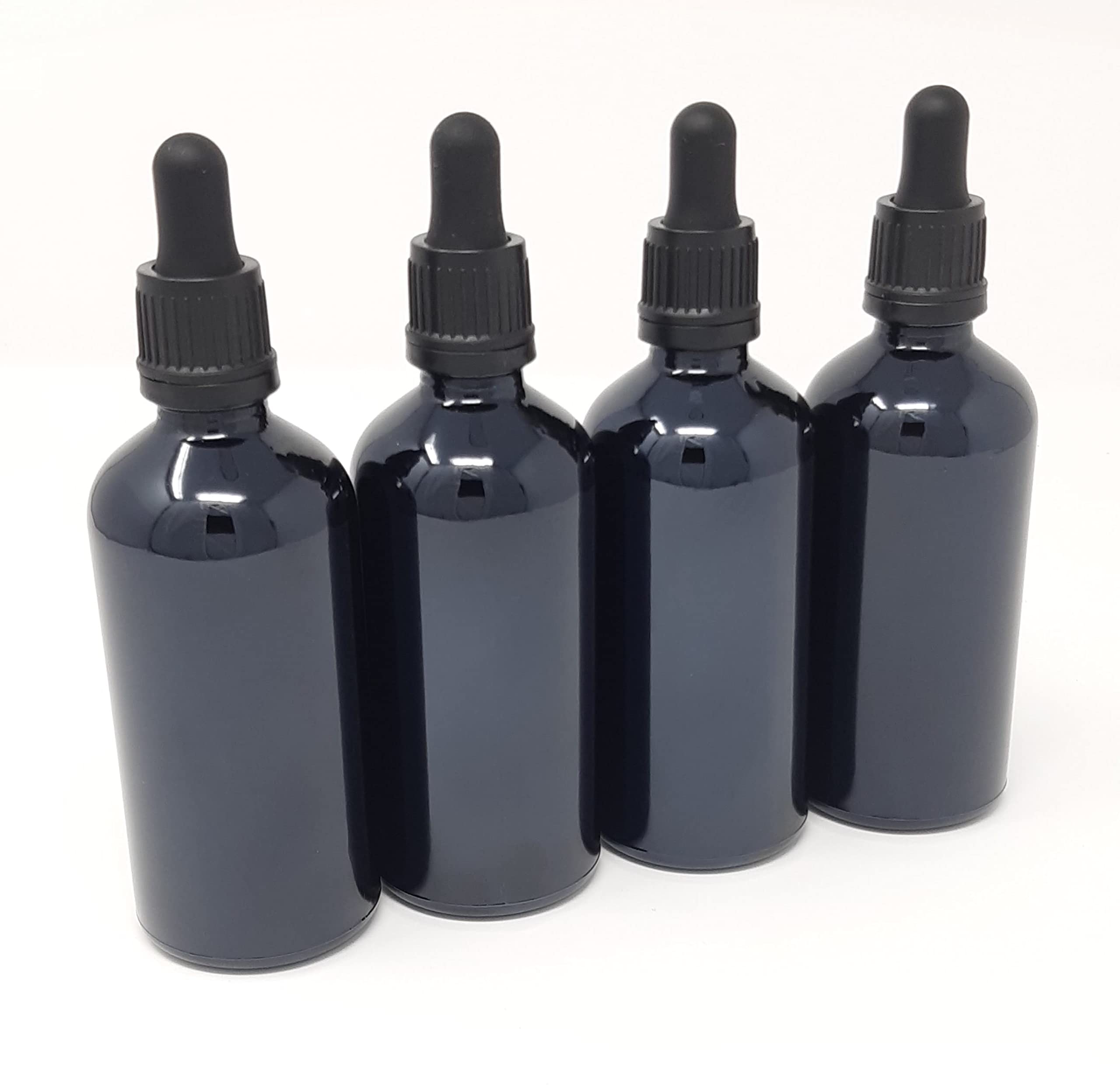 Aura 100ml BLACK Glass Bottles with GLASS Pipettes - PACK of 4