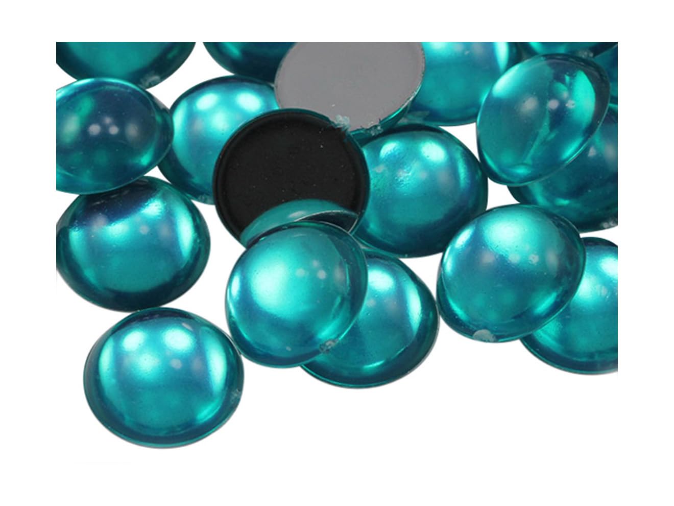 7mm Blue Zircon .BZ Flat Back Acrylic Round Cabochons Plastic Pearl Gems For Jewelry Making Costume Making Cosplay Jewels Embelishments - 100 Pieces — image 1