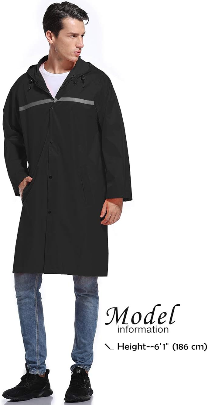 Mens Long Hooded Safety Rain Jacket Waterproof Emergency Raincoat Poncho: Clothing