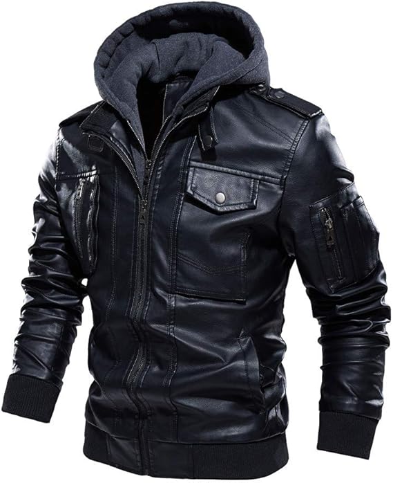 7789 Thickened Lined Leather Motorcycle Jacket for Men Double Zipper