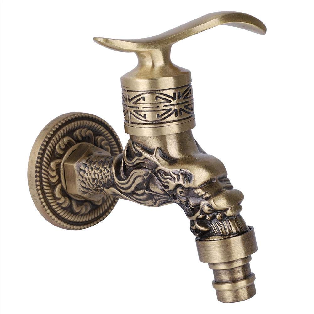 Fdit Vintage Antique Water Control Sink Faucet Retro Wall Mounted Washing Machine Faucet Single Handle Solid Brass Vintage Antique Oil Rubbed Water Tap