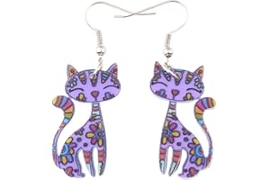 Bonsny Acrylic Long Drop Dangle Cat Earrings "CAYLEIGH Statement Pop-Art Kitten Gift Women
