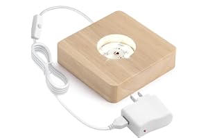 Facmogu Wooden LED Light Display Base with Power Adapter DC 5V 1A, USB Powered White Light LED Display Base Stand with 6 LEDs