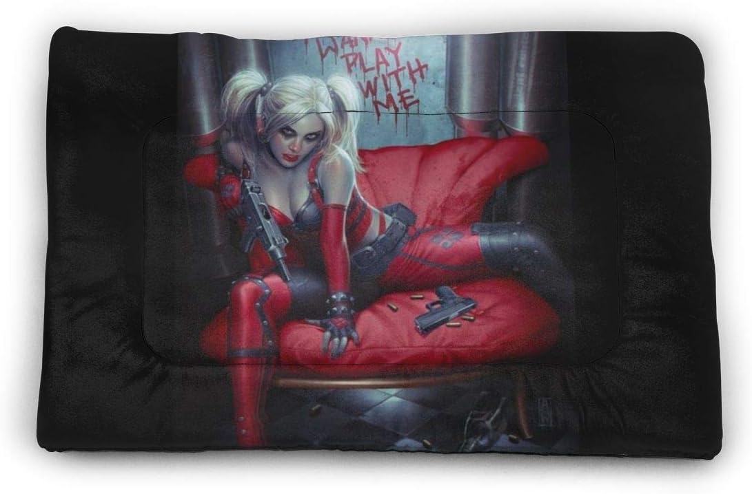KANKANHAHA Suicide Squad Clown Girl Halle Quinn Dog Bed Mat Soft Crate Pad Washable Anti-Slip Mattress For 40"x27" In Dogs And Cats Kennel Pad
