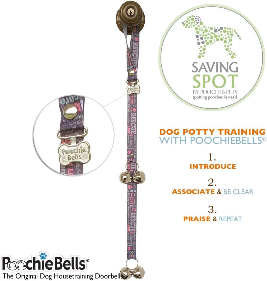 PoochieBells Authentic Saving Spot Rescue & Adopt Program Classic Housetraining Dog Doorbells - Purple/Grey