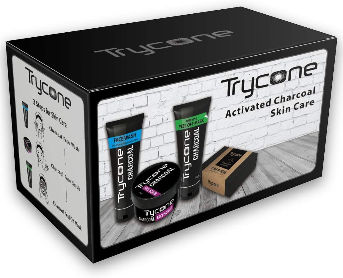 Trycone Activated Charcoal Peel Off Mask, Face Wash, Face Scrub, Soap, Combo Pack of 4