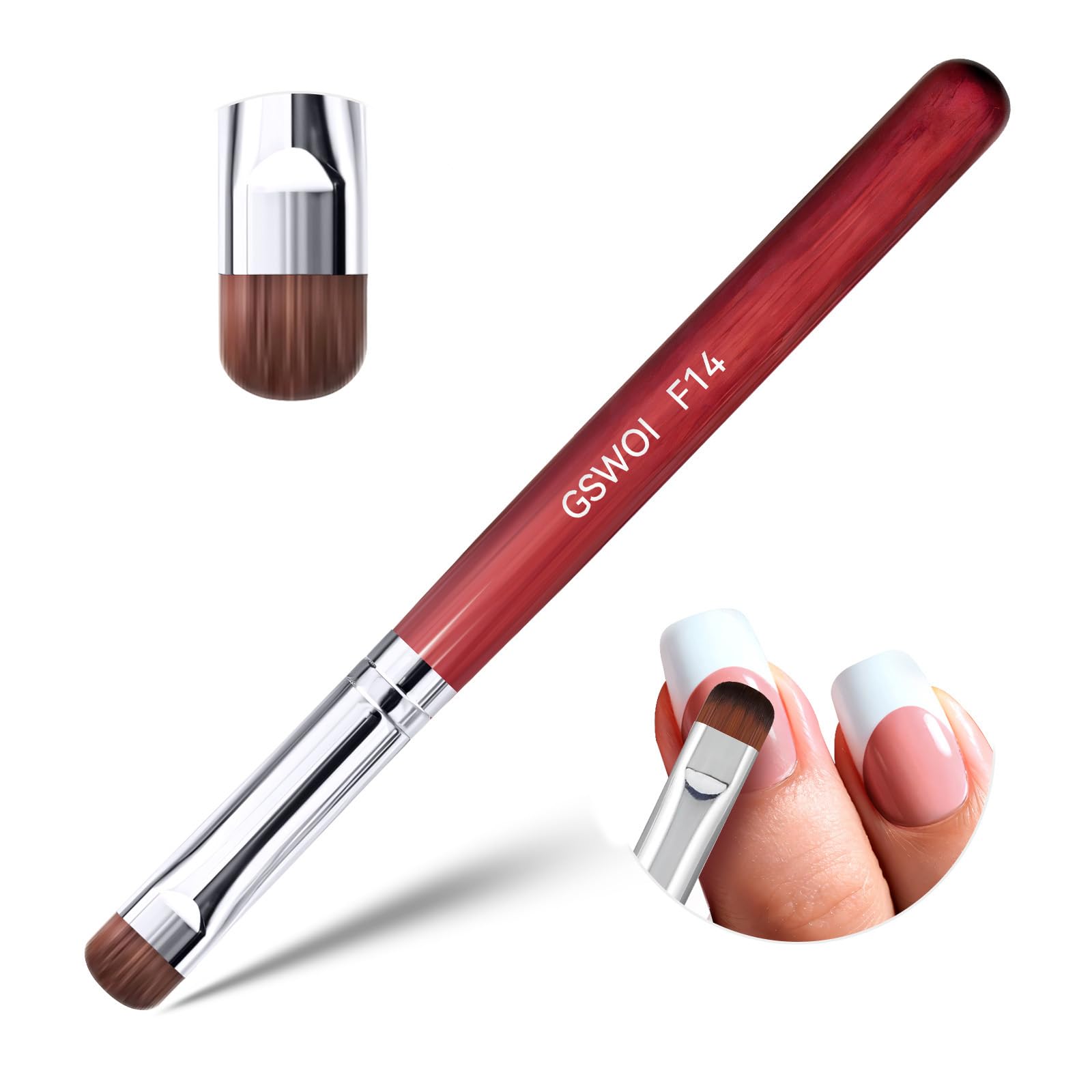 Photo 1 of ?French Brush for Nails & Clean Up Brush for Gel Nail Polish | Dual-Use Wooden Handle Nail Brush for Acrylic, Polygel, Builder Gel | Professional Nail Art Brushes for French Tips, Cleaning (F14)