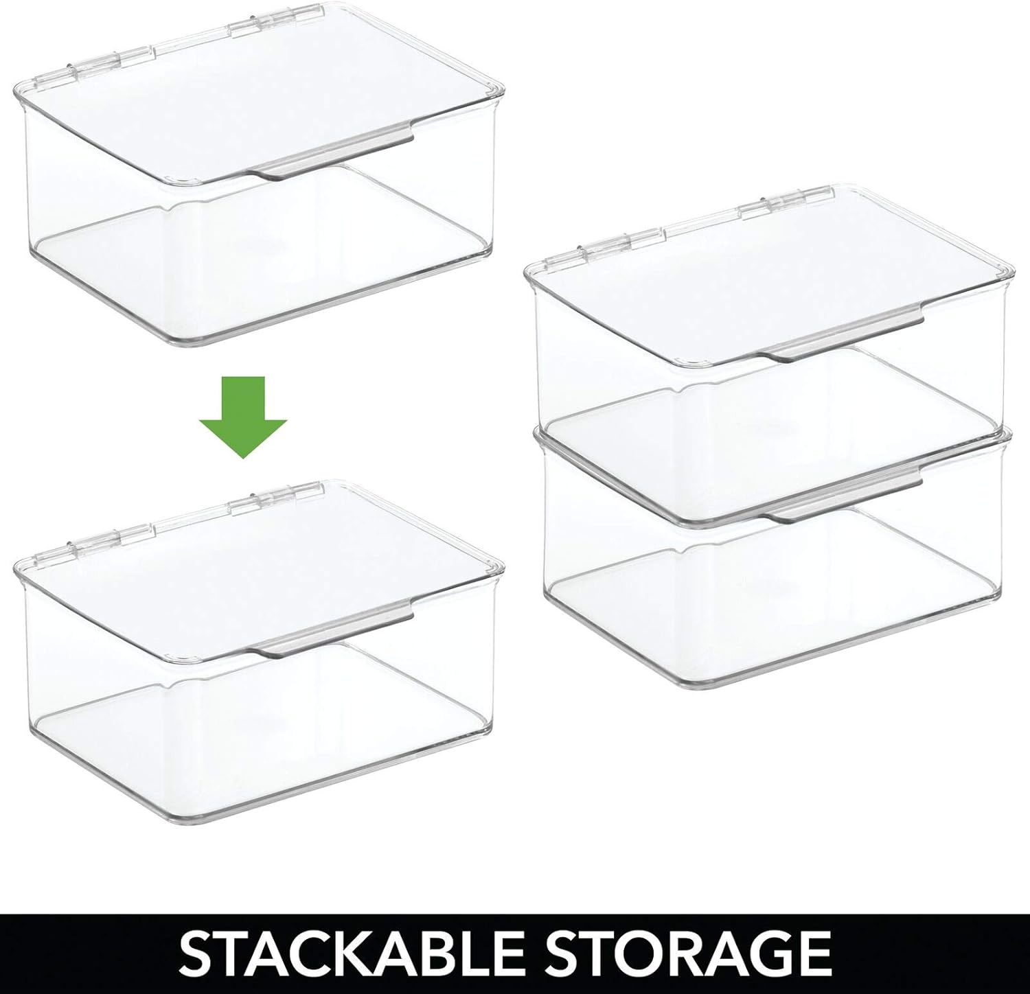 mDesign Small Mini Plastic Stackable Home, Office Supplies Storage Organizer Box with Attached Hinged Lid - Holder Bin for Note Pads, Gel Pens, Staples, Dry Erase Markers, Tape - 2 Pack - Clear : Office Products