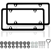 Matte Black License Plate Frames - 2 Pack Black Car Plate Frames, Universal Aluminum 4 Holes License Plate Frame for Front and Rear Car Tags.