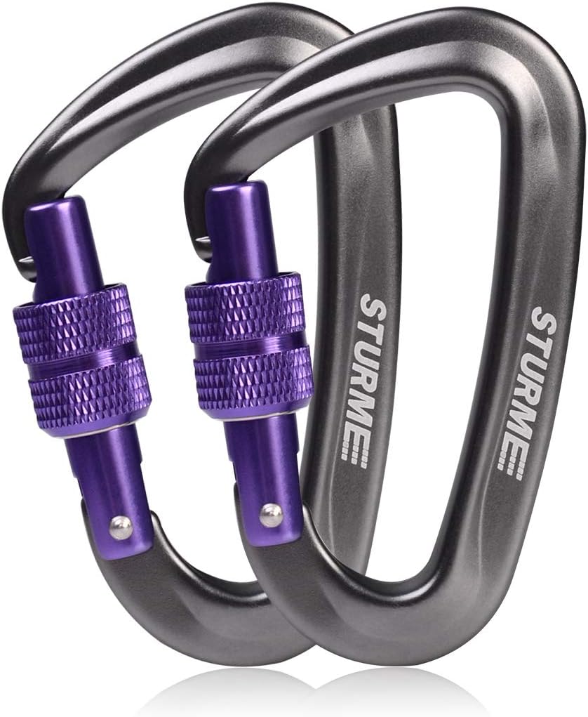 STURME Locking Carabiner Clip -12KN/2697lbs Aluminium Ultra Sturdy & Light, Screwgate Carabiner Heavy Duty for Hammocks Traveling Dog Leash and More (2 Pcs) : Sports & Outdoors