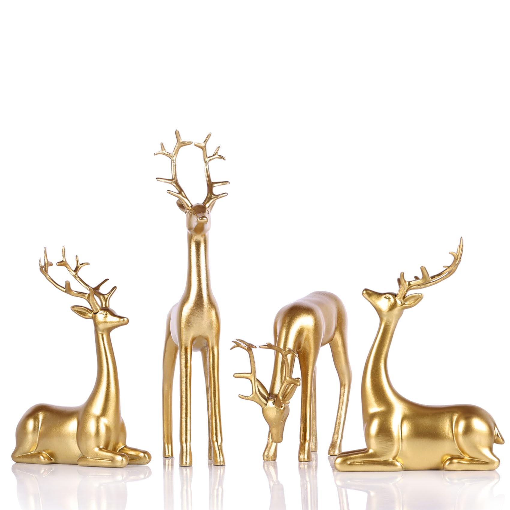 Photo 1 of QIANLING 4Pcs Gold Reindeer Figurines Christmas Decorations - Elegant Resin Deer Statues for Tabletop, Mantel, or Shelf, Modern Gold Reindeer Sculpture Ornaments for Home Decor Idea