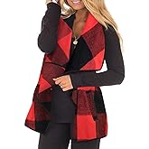 CARCOS Plus Size Women Vest Plaid Lapel Open Front Cardigan Buffalo Sleeveless Jacket Coat with Pockets XL-5XL