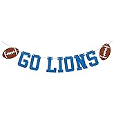 Go Lions Banner - Football Game Day Decorationns, Lions Football Party Sign, Lions Day Decorations Blue Glitter