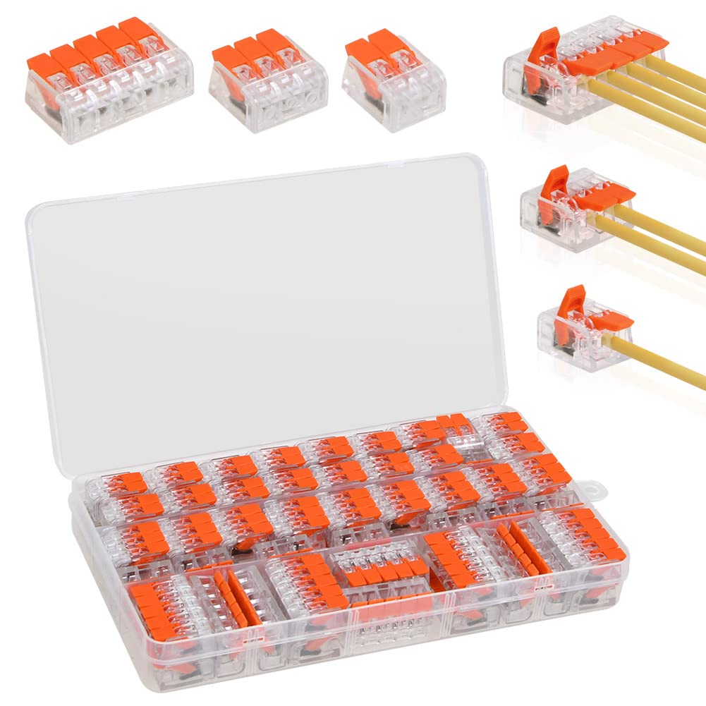 75 Piece Electrical Terminals Set, Cable Connector, Connection Clamps, Socket Clamp, Lustre Terminals, Pluggable 221-412, 221-413, 221-415, for Flexible Wires, Reopenable, Quick Connection Clamp