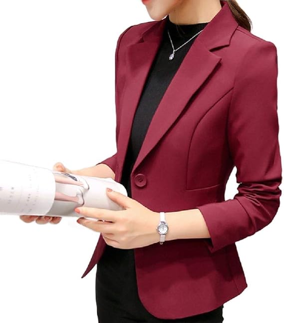Amazon Candiyer 女性フォーマルブレザー1ボタンノッチ襟ビジネススーツジャケット Wine Red Xl コート ジャケット 通販