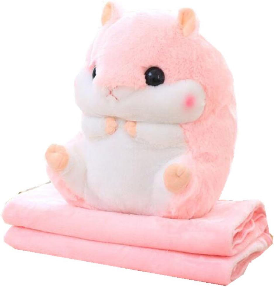 Fat rabbit Cute hamster hold pillow blanket, cushioned coral velvet blanket (Pink)