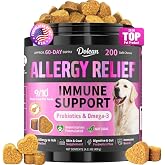 Dog Allergy Chews is Human Grade Itch Relief Multivitamin &amp; Immune Yeast | Allergy Relief for Dogs with Probiotics &amp; Omega-3 for Paw Licking, Ear Yeast, Hot Spots &amp; Seasonal Allergy, 200ct, Chicken