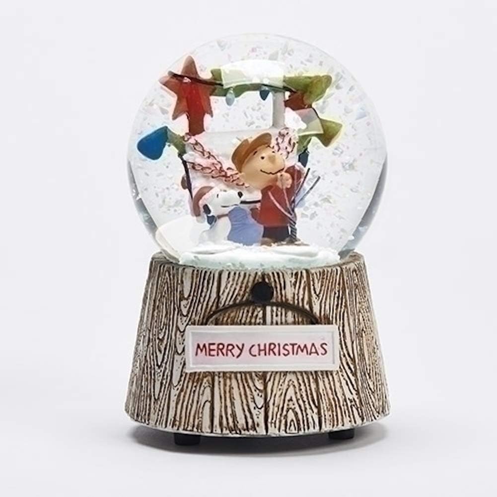 Snow Globes - Roman Peanuts Charlie Brown and Snoopy Christmas Decorating Musical Glitterdome