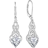 FJ Infinity Celtic Knot Earrings 925 Sterling Silver Dangle Drop Birthstone Earrings Irish Good Luck Jewelry for Women