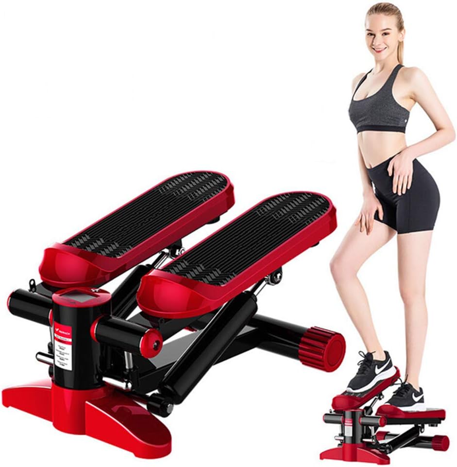 FJNS Portable Mini Magnetic Step Machine, with Sports Pull Rope and LCD Monitor Household Multifunctional Exercise Equipment Indoor Cardio Training Fitness,Red