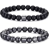 RANKEEF Mens Beaded Bracelets Set 8MM Tiger Eye Lava Stone Stretch Natural Stone Men's Bead Bracelet Mens Bracelet