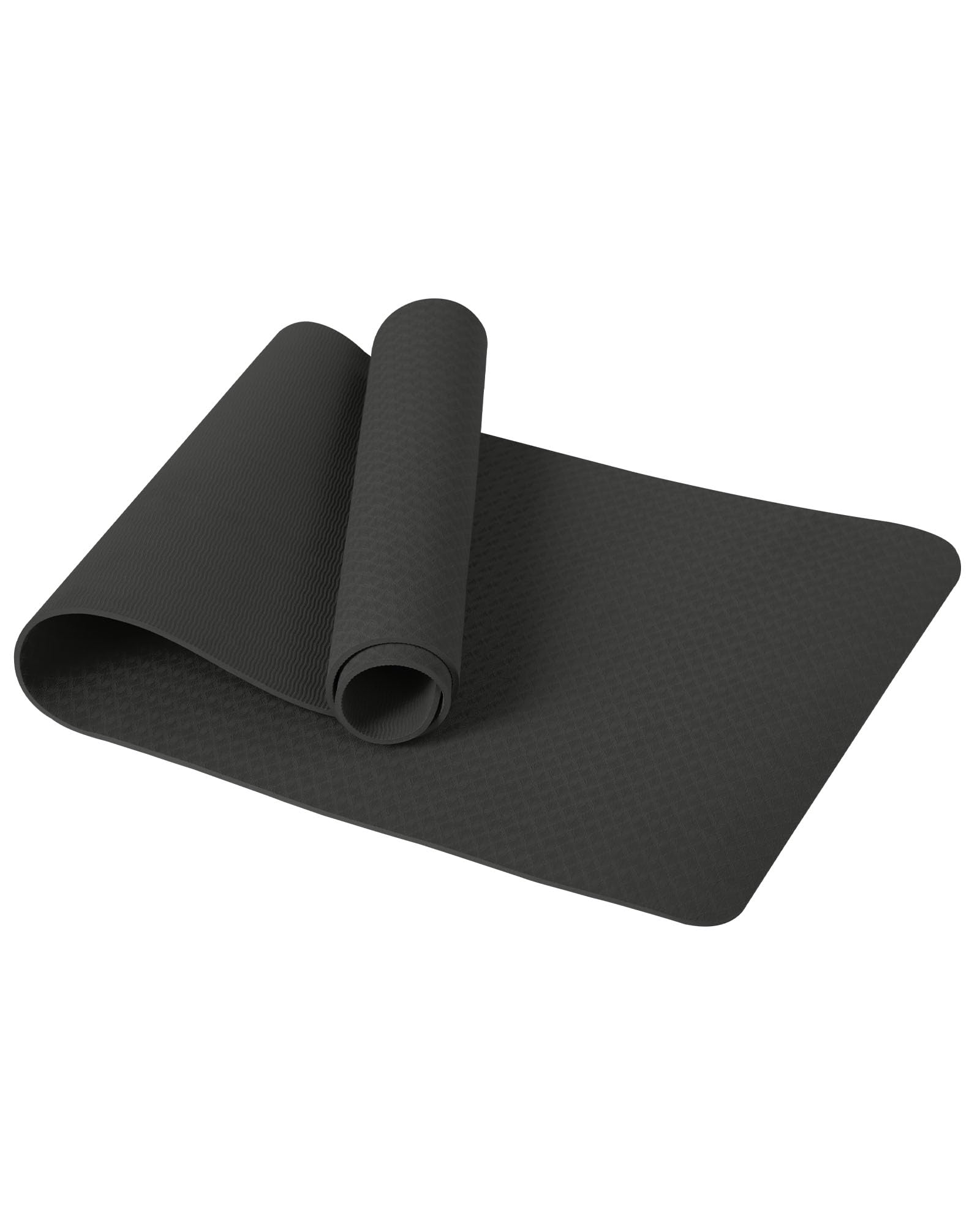 Good Nite Yoga Mat TPE Non-Slip Exercise Fitness Pilates Gymnastics Training Sport Mat Turn Mats Floor Gym with Carry Strap 183 x 61 x 0.6 cm (Black)
