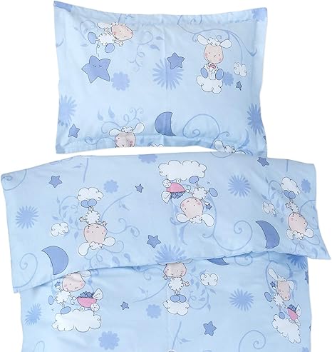Les Agneaux Bleu Pati Chou 100 Coton Linge De Lit Pour Enfant Taie D Oreiller Et Housse De Couette 140x0 Cm Amazon Fr Bebes Puericulture