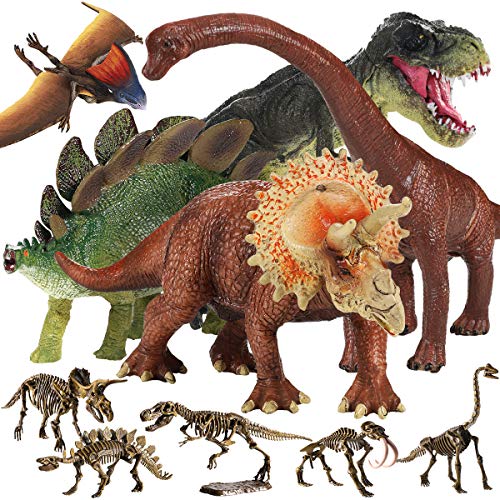 Geyiie Rubber Dinosaur Toys, Large Plastic Assorted Dinosaur Figures