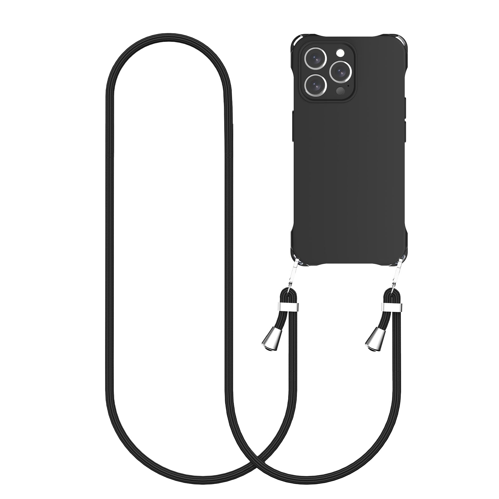 CAROKI Crossbody iPhone 15 Pro Case, Lanyard Protective Liquid Silicone Case with Adjustable Length Detachable Lanyard Rope Shockproof Hands-Free Clear Phone Cover for iPhone 15 Pro-Black
