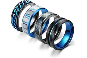 Ronglry 4Pcs Titanium Stainless Steel Spinner Rings Fidget Band Rings for Women Men Black Ring Stress Rings Anxiety for Rings Cool Chain Spinner Rings for Men Wedding Promise Rings Set Size6-11