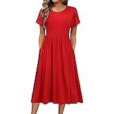 HOTOUCH Women's Summer A-Line Midi Dresses 2026 Casual Floral Short Sleeve T-Shirt Dress Flowy Beach Sundress with Pockets