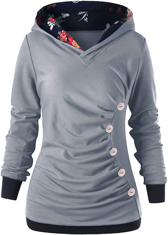 KaloryWee Winter Sale Hoodie Women Long Sleeve Hoodies with Button Printed Pullover Autumn Sweatshirt
