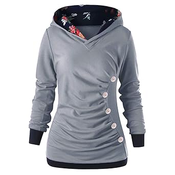 OverDose Damen Winter Herbst Dating Stil Frauen Langarm Hoodies mit Knopf Gedruckt Hoodies Outdoor Sport Slim Charming Sweats