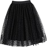 SHENHE Girl's Polka Dots High Waisted Mesh Flare A Line Tulle Long Midi Skirts