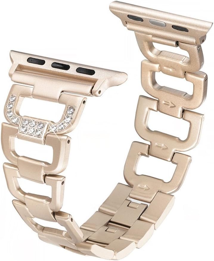 HiPai Compatibe with Apple Watch Strap 42mm 44mm, Adjustable Sparkling Stainless Steel Metal Straps Buckle Clasp Bracelet Replacement for Apple Watch Series 5/4/3/2/1, Nike+, Sport - Champagne Gold