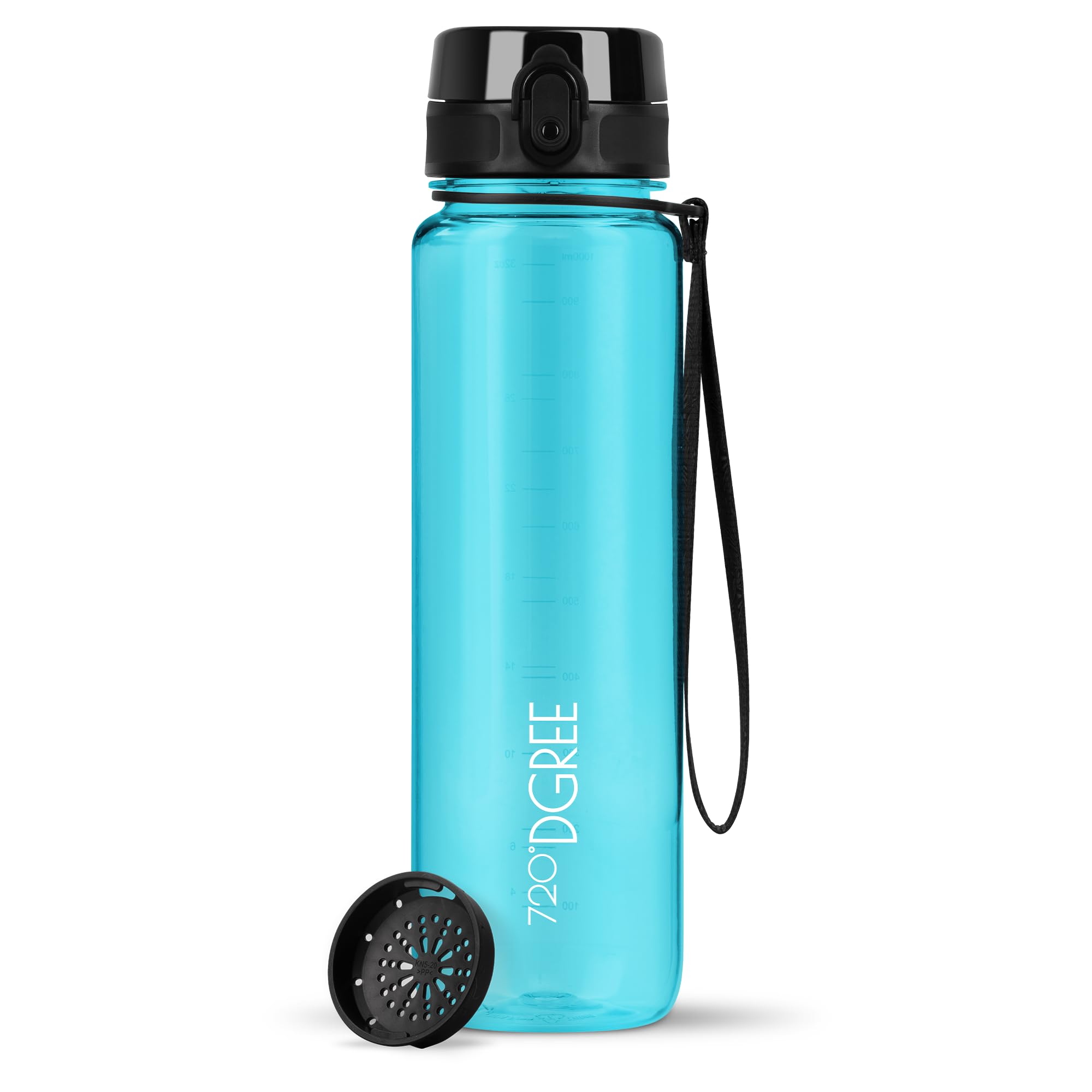 720°DGREE Water Bottle 1l “uberBottle“ crystalClear +Sieve - BPA-Free Tritan, Leakproof, Reusable Drinking Bottle - Sports Bottle for Men, Woman, Office, Gym, Fitness, Outdoor, Hiking, Cycling, Travel
