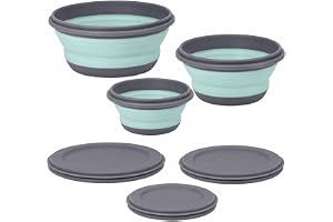 3-Piece Collapsible Silicone Bowls with Lids for Camping | Portable food-grade silicone bowls collapse for storage; 10, 20, and 34 oz sizes suit camping, travel, picnics, and lunch