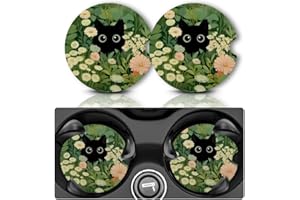 Einzelnn Car Coasters for Cup Holders, Car Cup Holder Coaster, Cute Car Accessories for Women Interior, 2PCS Cup Holder Coasters for Car, Anti Slip Rubber Cup Mat with A Finger Notch Flower Cat