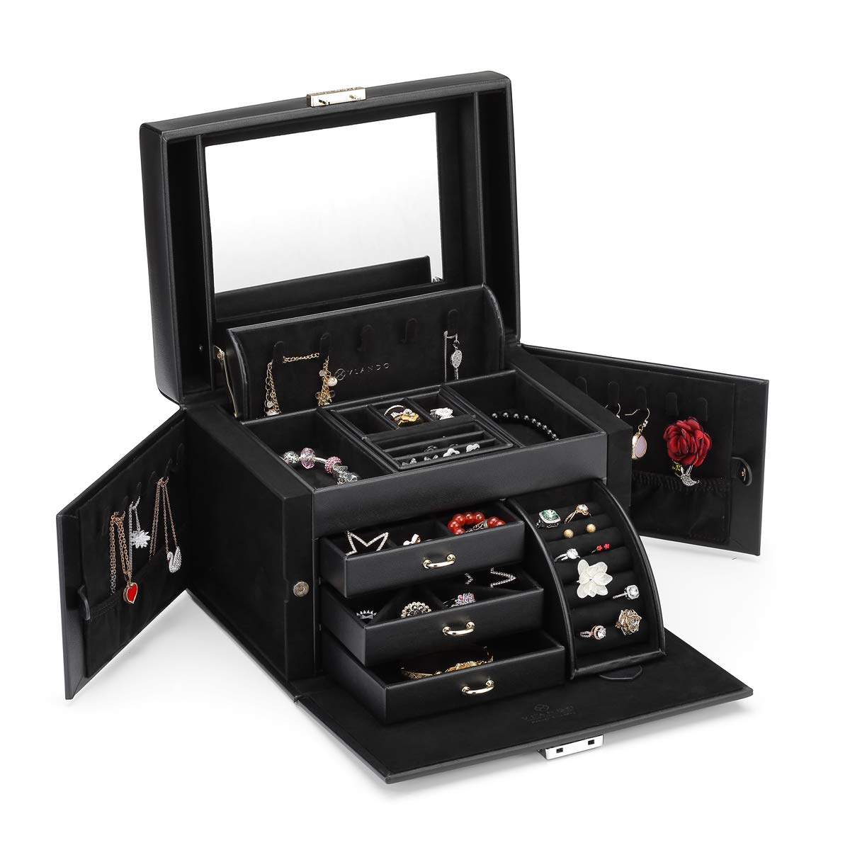 Vlando Lockable Jewelry Box Organizers with Key, Small Travel Earrings
