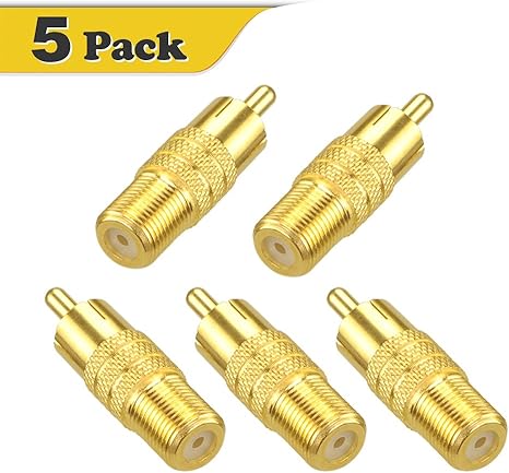 VCE 5-Pack Coaxial Cable Connector Bundle - Gold Plated F-Type RG6 Adapters With 90 Degree Right Angle