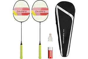 AIRZHANYU Badminton Racket Set,Badminton Rackets,Lightweight 82g All Carbon Fiber One-Piece Durable Dual Racket,Both Offensive and Defensive,Including 2 Rackets,2 Shuttlecocks,and 1 Bag