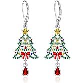 Christmas Earrings Christmas Tree Earrings for Women Dangling Sterling Silver Dangle Drop Winter Jewelry Leverback Holiday Gifts