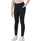 MEJING Girls Crossover Yoga Pants, Kids Athletic Leggings with Pockets, Teen Girls Dance Running Workout Leggings
