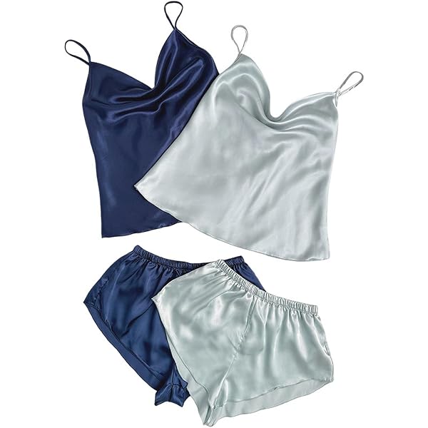 WDIRARA Women's Plus Size Satin Pajama Set | V-Neck Cami Top & Shorts With Contrast Lace | Sleepwear & Loungewear - View #6