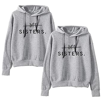 Friends Kapuzenpullis für Zwei Mädchen Best Friends Pullover Freunde Sweatshirt Partner Look Damen BFF Hoodie mit Kapuze warm