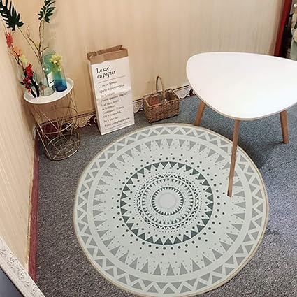 Tapis Rond De Chaise De Bureau Tapis Antiderapant Pour Fauteuil Tapis Protege Sol Pour Chaise De Bureau Geometriques Triangles Beigeb 80cm Amazon Fr Cuisine Maison